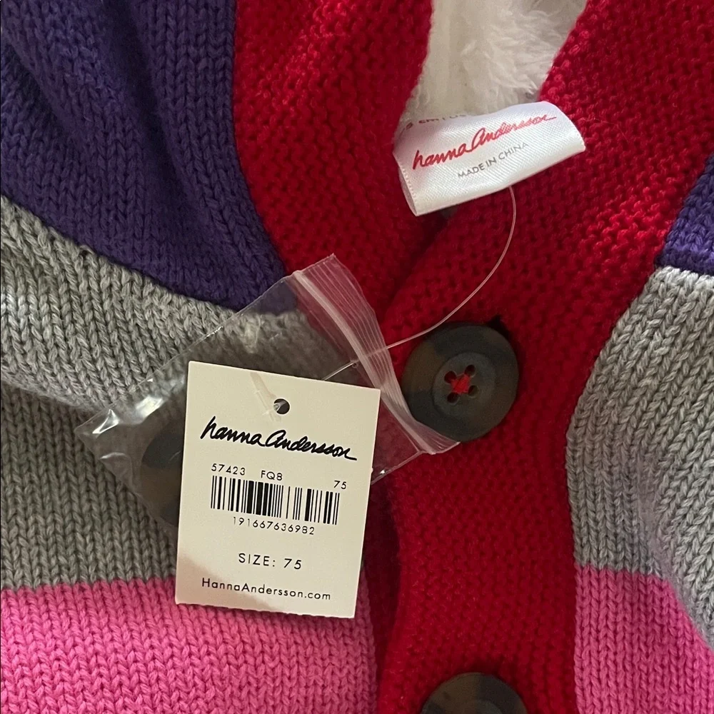 NEW Hanna Andersson Bright Basics Sherpa Colorful Striped Hooded Cardigan 12-18m